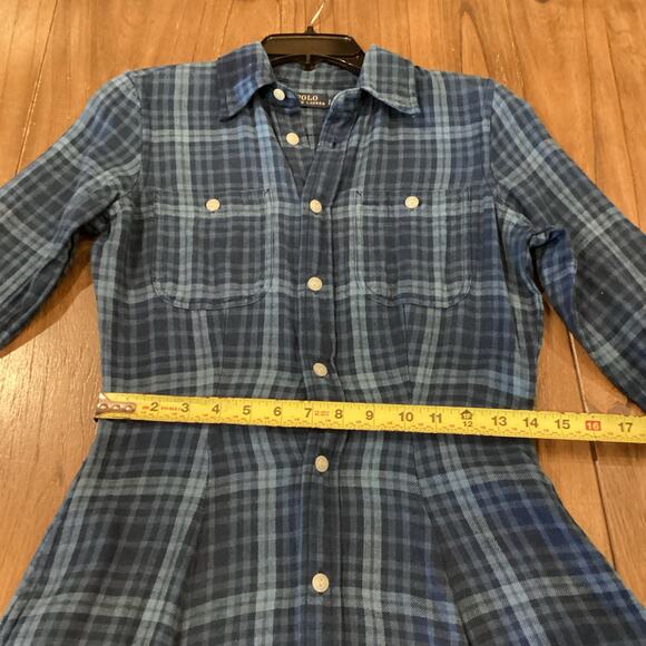 Polo Ralph Lauren Blue Plaid 100% Cotton Maxi Shirt Dress S Western Quiet Luxury - Picture 5 of 12